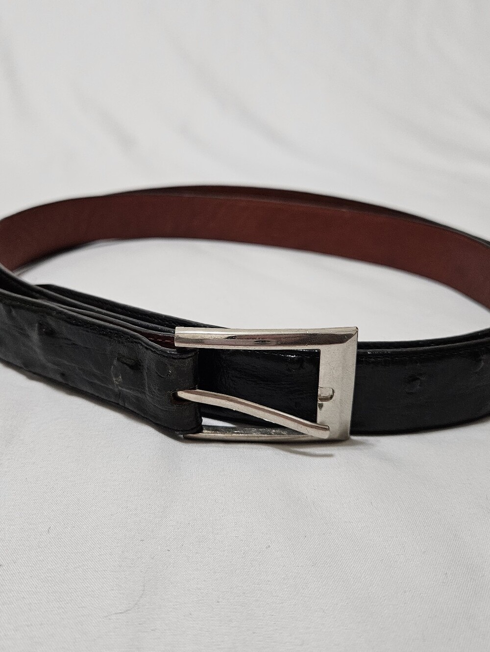 Veari Dress Belt Mens Size 56 Black Genuine Ostrich Quill Leather Made Mexico